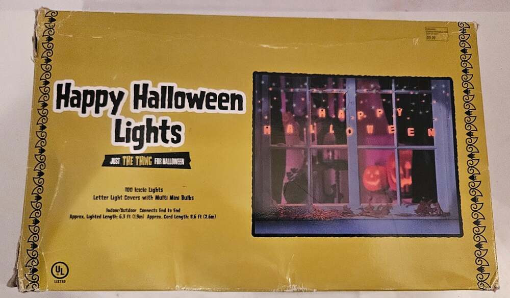 Happy Halloween Icicle Letter Lights Indoor/Outdoor 100 Bulbs Vintage Style NEW